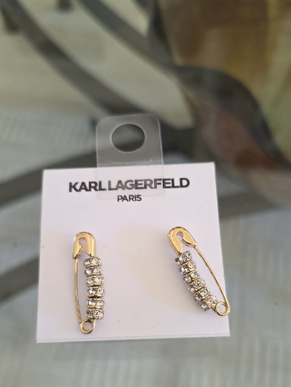Karl Lagerfeld Gold Crystal Safety Pin Earrings